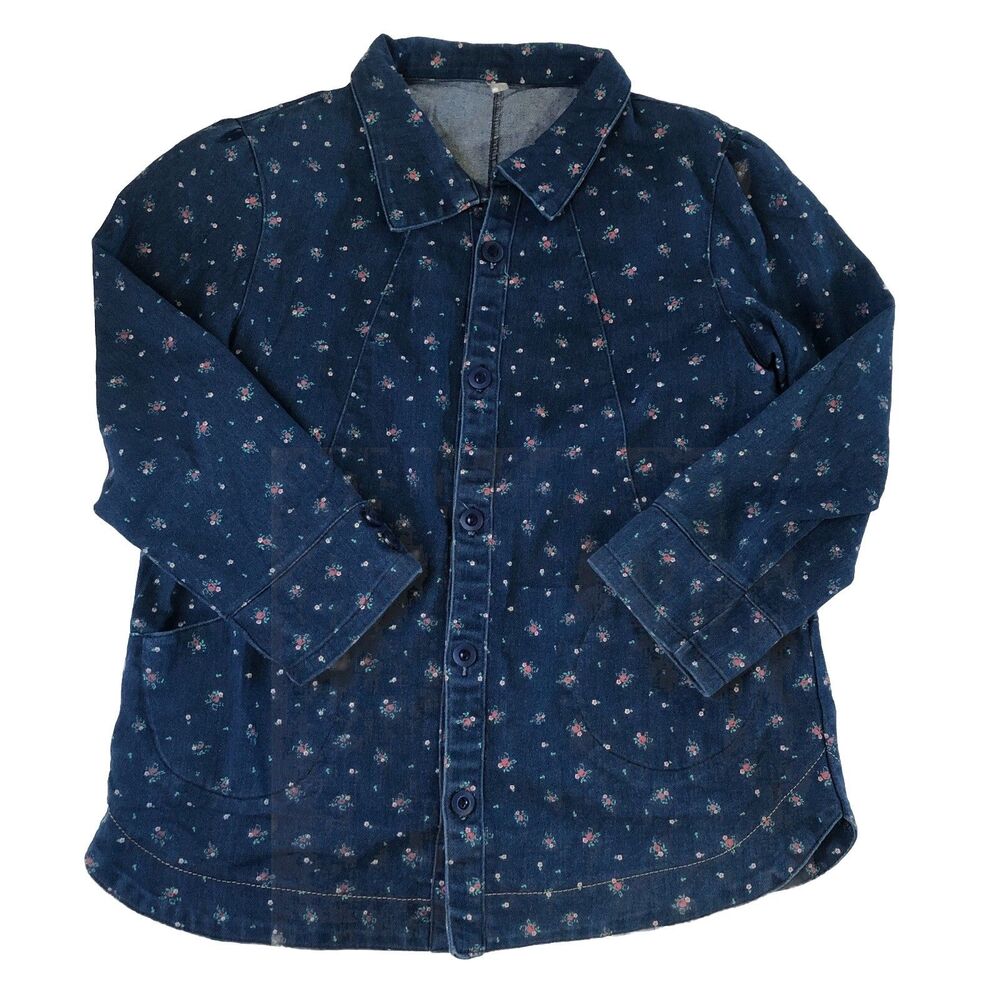 Unknown Brand Floral Micro-Print Denim Jacket Button-Down Chore Coat Large ?